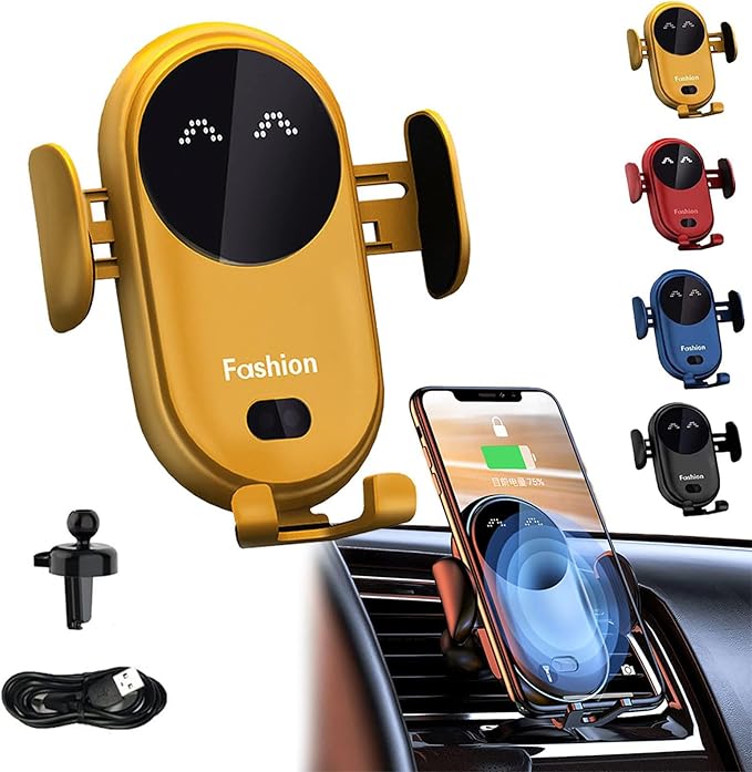 Smartcar Wireless Charger Phone Holder,Fashion Cell Phone Holder for Car,Smart Car Wireless Charger PhoneHolder (Yellow)