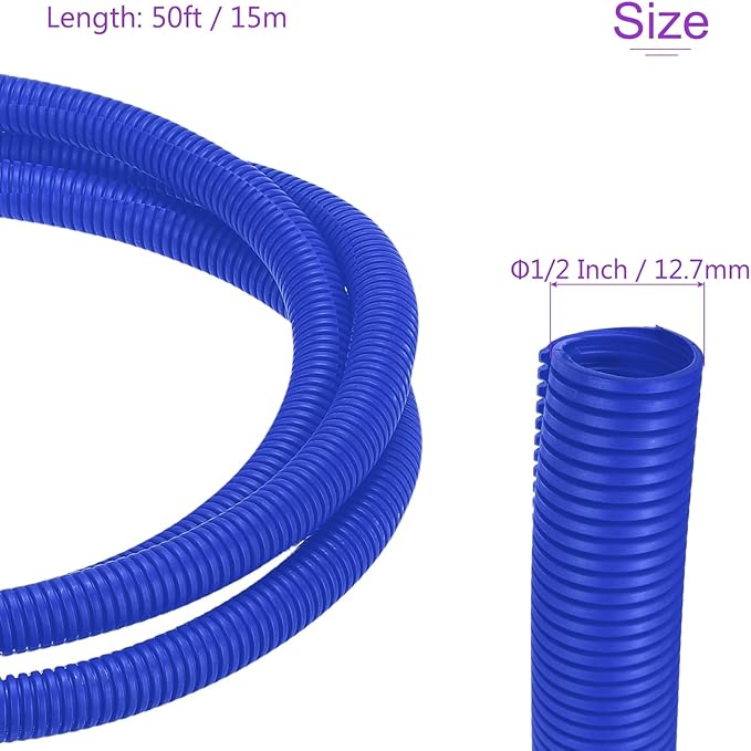 DMiotech 50ft Wire Loom Split Tubing 1/2 Inch(12.7mm) ID, Cord Protectors from Pet Flexible Conduit Cable Management for Office Home Garden, Blue