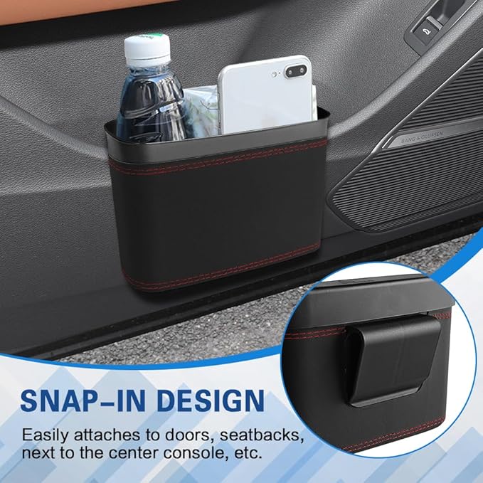Car Trash Can with Lid, Car Trash Bin, Leakproof Vehicle Garbage Can with 30PCS Garbage Bags, Waterproof Auto Hanging Dustbin Storage Bag Container Accessories Fit SUV Office Home (Black-1PCS)