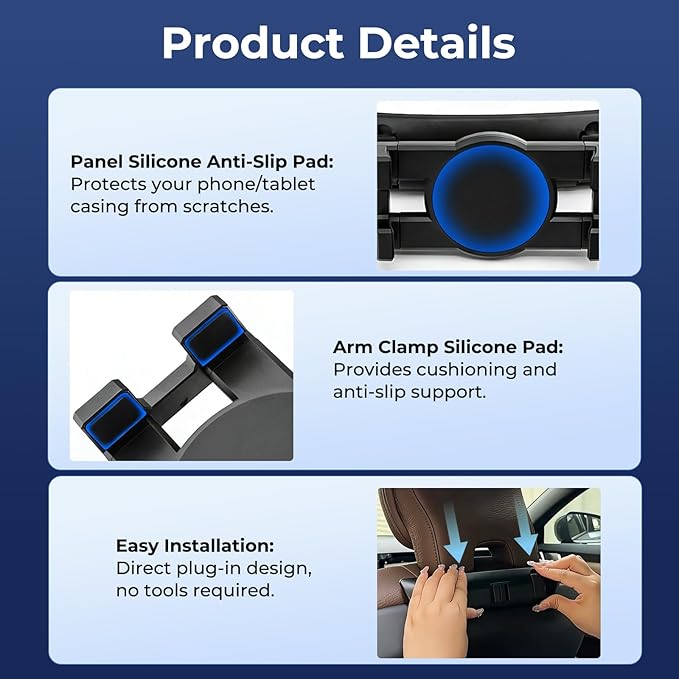 Car Tablet Holder with Hooks for Volvo XC90 XC60 S60 S90 V60 V90 Accessories, Car Headrest Mount Holder Compatible with iPad Pro Air Mini, Galaxy Tabs, 4.7-12.9 Inch Phones & Tablets, Black