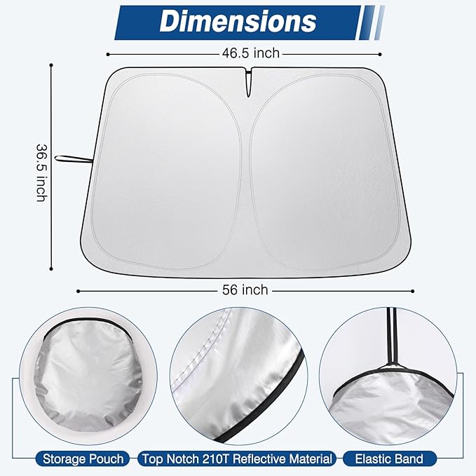 Windshield Sun Shade - Car Sun Shade Windshield, Compatible for Tesla Model 3/Y Customized, Tesla Model 3/Y Accessories 2025 Foldable Front Window Sunshade, Upgraded UV Protection Fabric