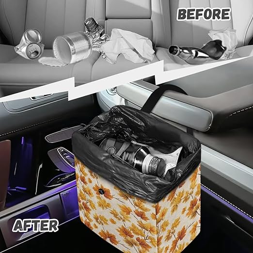 Fall Autumn Maple Leaf Print Car Trash Bag Hanging, Garbage Bag and Water Resistant Trash Can for Car, Leakproof Trash Can for SUV Truck Car Accessories