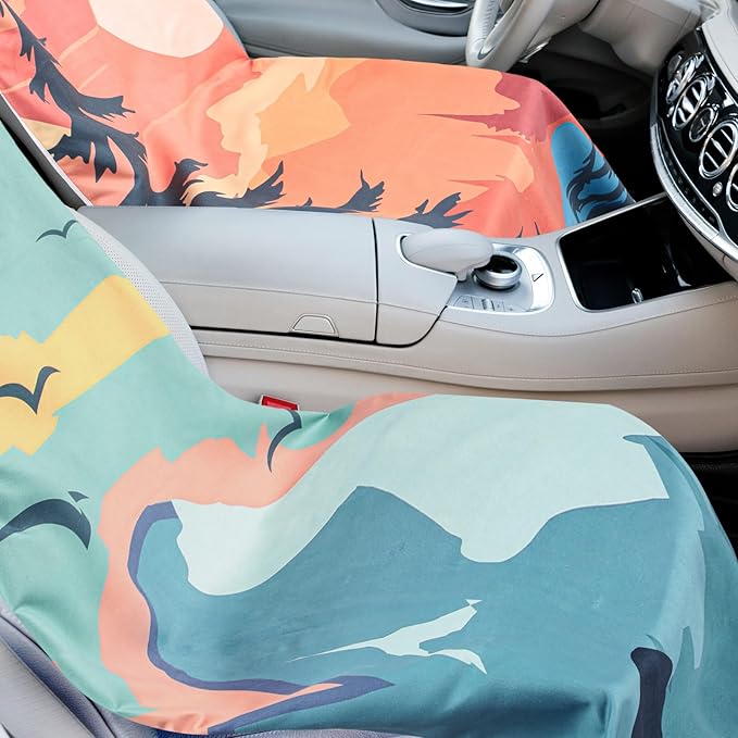 Hahafelt 4 Pack Car Seat Towel Covers with Storage Bag 63 x 32 Inch Athletic Running Towel Seat Sweat Washable Non Slip Cover Gift for Car Outdoor Sport Activities (Landscape)