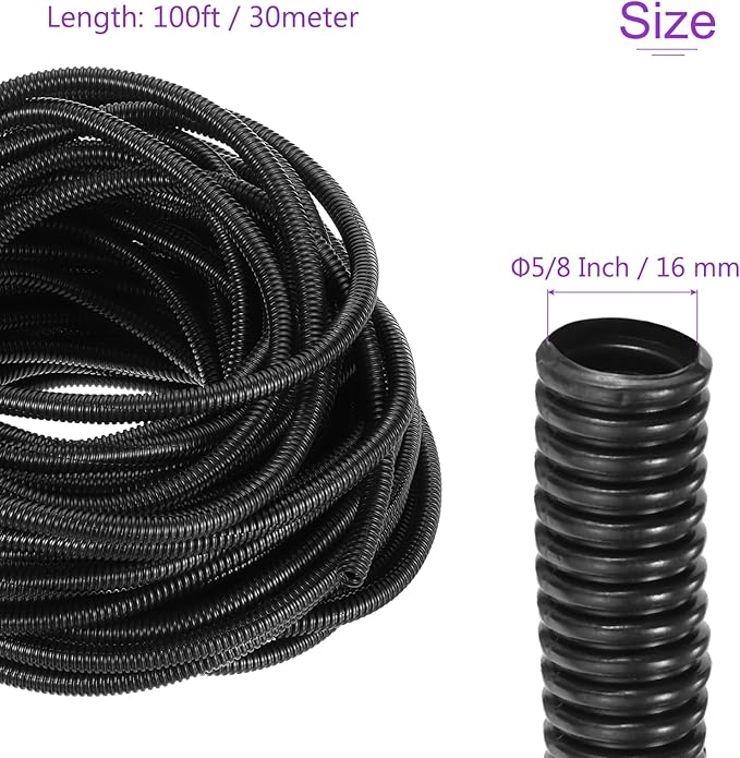 DMiotech 100ft Wire Loom Split Tubing 5/8 Inch(16 Mm) ID, Cord Protectors from Pet Flexible Conduit Cable Management for Office, Home, Garden, Black