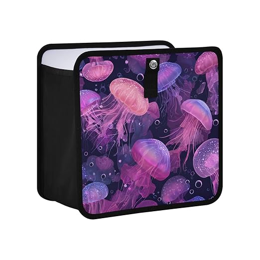 Car Trash Can Organizer Bin with Adjustable Strap for Back Front Seat Console Waterproof Leakproof Collapsible Portable 11 Inch Jellyfishes and Bubbles Pink