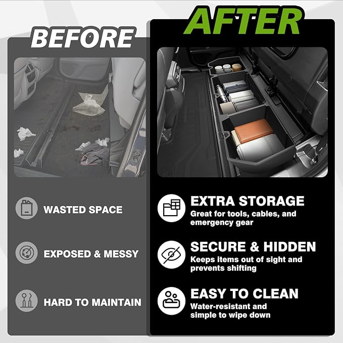 VaultsOnWheels Under Seat Storage Box Compatible with 2026 2025 2024 2023 2022 2017-2021 Honda Ridgeline Accessories Custom Fit Durable Detachable Rear Underseat Organizer