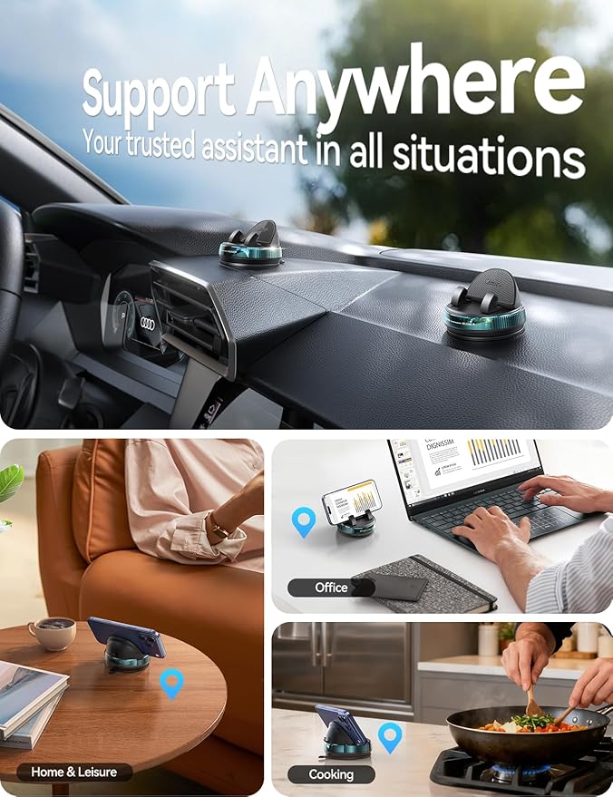 JOYROOM Car Phone Mount, [360° Rotation+Thick Case Friendly] Cell Phone Car Holder with Adjustable Spring Clip, Anti-Slip Silicone Universal Dashboard phone holder for Car for iPhone, Smartphones, GPS