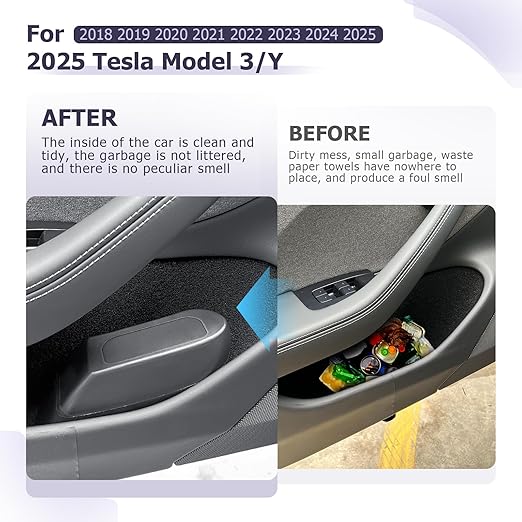 LUWU Car Trash Can Compatible with 2018-2022 2023 2024 2025 Tesla Model3 & ModelY Interior Accessories Car Trash with Lid Portable Mini Trash Dustbin Garbage Trash Bin Car Waste Bin Leak-Proof (Left)
