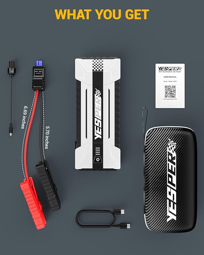 YESPER 4120A Jump Starter, 12V Car Battery Jumper Starter Portable (All Gas, up to 10.0L Diesel Engine), 26800mAh Battery Start Booster Pack, Jump Box with Carry Case, Jumper Cables, LED Light