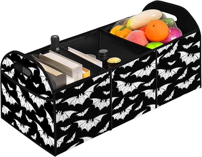 Halloween Bat Car Trunk Organizer Storage Box Collapsible Non-Slip Automotive Organizer Vehicle Organization