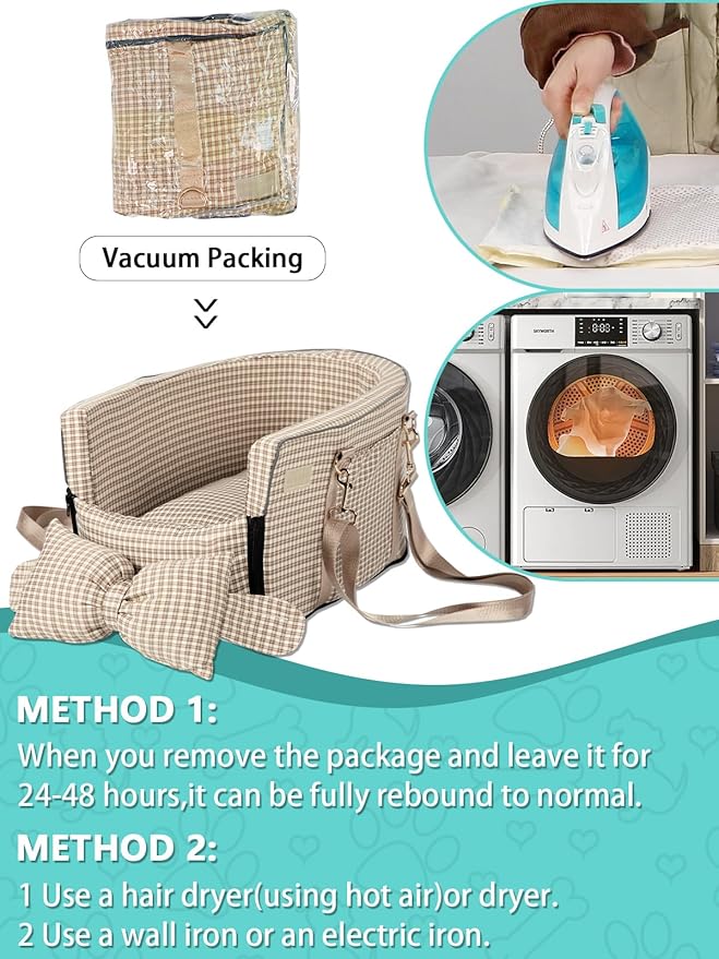 Prpeko Dog Car Seat for Small Dogs,Center Console Seat for Puppy,Anti-Collapse Pet Car Seat with Soft Cushion Safety Belt, Portable Car Armrest Seat for Dog & Cat Under 15 lbs (Grid-Brown)