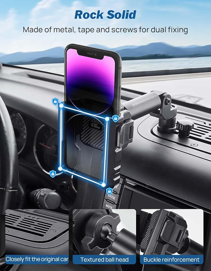 JOYTUTUS Metal Dash Mount Phone Holder Compatible with 2011-2018 Wrangler JK(Not Fit 2018 Wrangler JL) | Custom Fit Phone Mount Expansion Platform| One-Hand Adjustable Clip