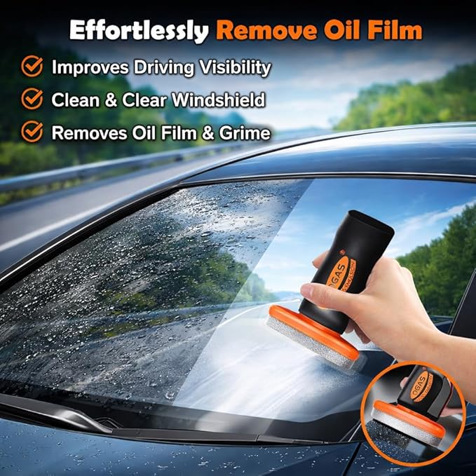 Glass Oil Film Remover for Car, 100ml Roll-On Glass Compound with Cleaning Board, Removes Oil Film & Smudges, Improve Windshield Clarity for Safe Driving