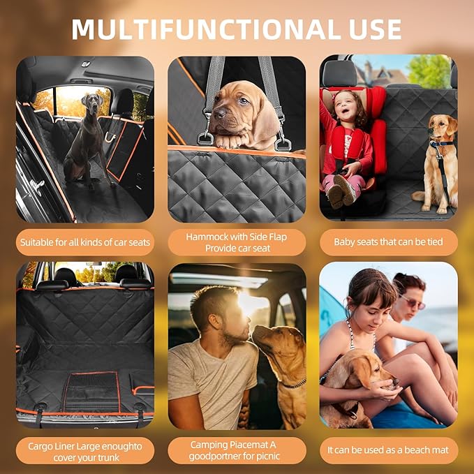 Scratchproof Dog Car Seat Cover For Back Seat, Waterproof Back Seat Pet Cover For Dogs With Mesh Window,Storage Pocket,Side Flap,Collapsible Nonslip Dog Seat Cover Universal Size Fit for Car/Truck/SUV