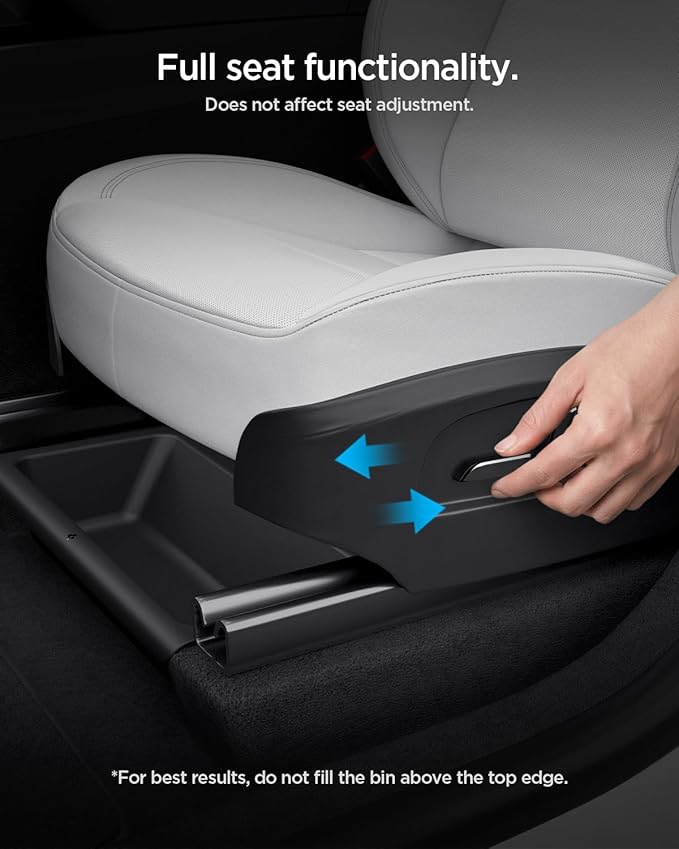 Spigen Under Seat Storage Box, Hidden Organizer Tray [Waterproof & Anti-Rattle] for 2025 2026 Tesla Model Y Juniper Accessories - 2 Pack