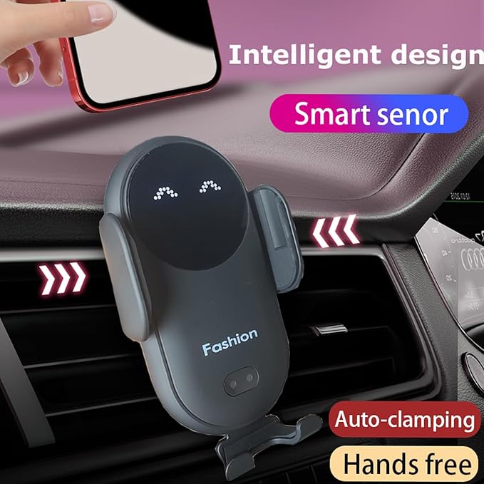 Wireless Car Charger Mount, Cute Car Phone Holder, Automatic Clamping Air Vent Dashboard Smart Phone Holder for iPhone 15/14/13/12/11//XS/XR/8, Samsung S23/22/21/20/Note 20, etc (Black)