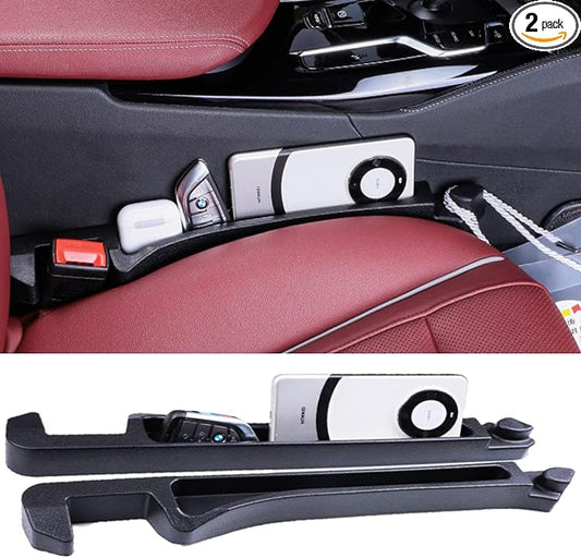 Car Seat Gap Filler 2 Pack, Auto Seat Side Gap Filler Organizer with Storage Slot & Hook, 3 in 1 Carseat Gap Spacer Plug Strip Universal Fit Car SUV Truck Fill The Gap Between Seats & Console, Black
