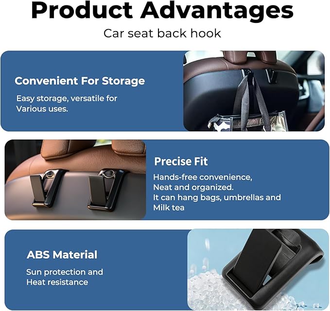 2 Packs Upgraded Foldable Car Seat Headrest Hidden Hooks for Volvo XC90 XC60 XC40 S90 S60 C70 V90 V60 EX30 EX90 60/90 Series Accessories, Storage Organizer for Purse Bag Toy Bottle