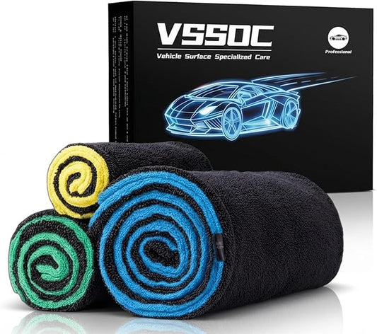 3-Pack Color-Coded Car Drying Towels (48"x24"/14"x24"/10"x10") 1200GSM Dual-Sided Twisted Loop & Coral Fleece - One Pass Save Time, Streak-Free, Scratch-Free for Cars, Trucks, SUVs