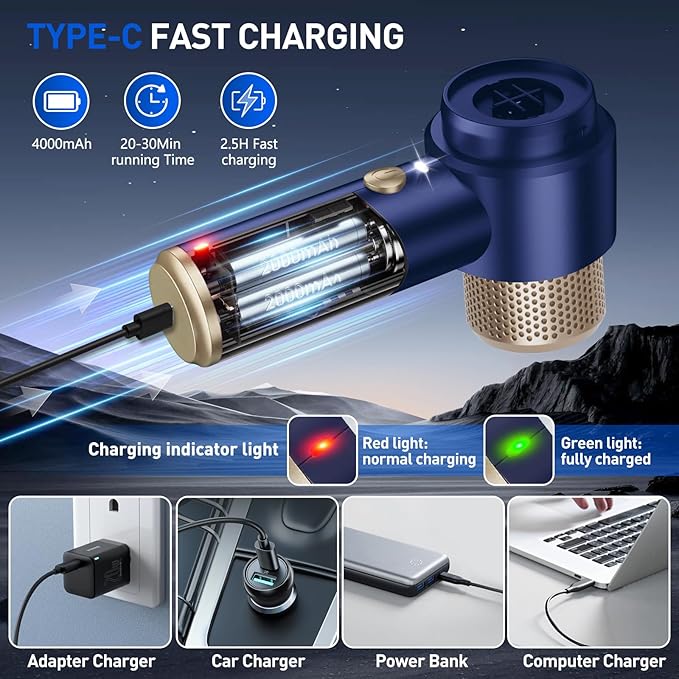 Sweetone Car Vacuum Portable Cordless, 15000 Pa Vacuum Cleaner and Air Duster, Handheld Car Vacuum Cleaner with Led Light and Multi-Nozzles Mini Vacuum Cleaner for Car Pet Home Office