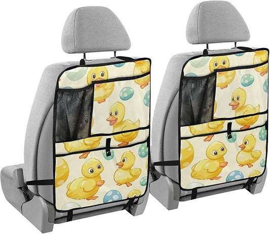 Light Yellow Duck Easter Egg 2 Pack Backseat Car Organizer with Storage Pockets Seat Back Organizers for Kids Kick Mats Backseat Protector Automotive