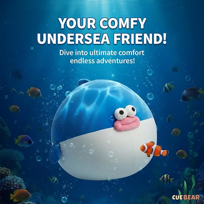 Kids Bean Bag Chair Cover Stuffed Animals Storage - Soft Plush Washable Pufferfish Bean Bag Chair for Boys & Girls, XLarge Toy Storage Organizer Blue Fat Fish Cover Only Without Filling