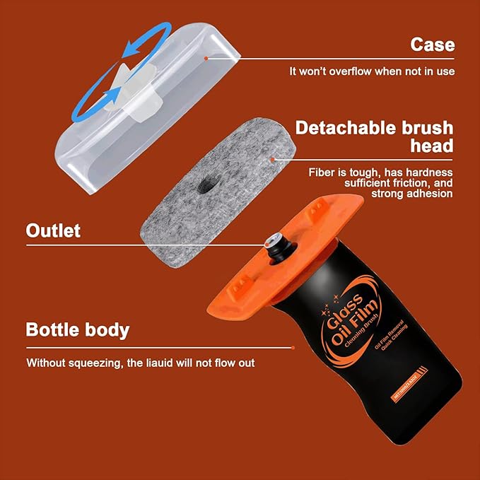Automotive Oil Film Cleaning Brush for Car Windshield, Glass Emulsion Cleaner, 100g Roll-On Glass Oil Film Remover with Reusable Cleaning Board, Anti-Fog & Water-Resistant Coating for Safe Driving