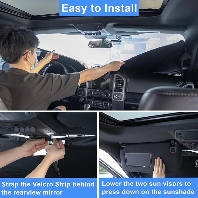 PIMCAR Windshield Sun Shade for 2015-2024 2025 Ford Edge SUV, Premium 310T Reflective Polyester, Foldable Heat Blocker-Beat Summer Heat & Keep Interior Cool