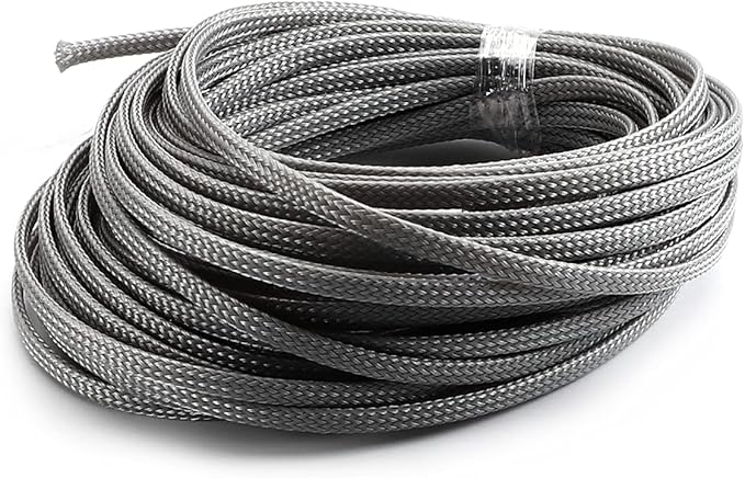Aicosineg 32.8ft PET Flexible Braided Cable Sleeve 0.16inch Width Wire Loom Sleeving and Organizer Flexible Wire Mesh Sleeve Wrap Protector for TV Audio PC Cords from Pets Chewing Grey