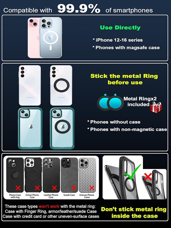 snanlen Upgraded 360° Vacuum Magnetic Phone Holder, Magnetic Car Phone Mount, Hands-Free Suction Cup Phone Holder for Car/Gym/Mirror/Shower, Car Mount Compatible with iPhone 17 Pro Max/Android