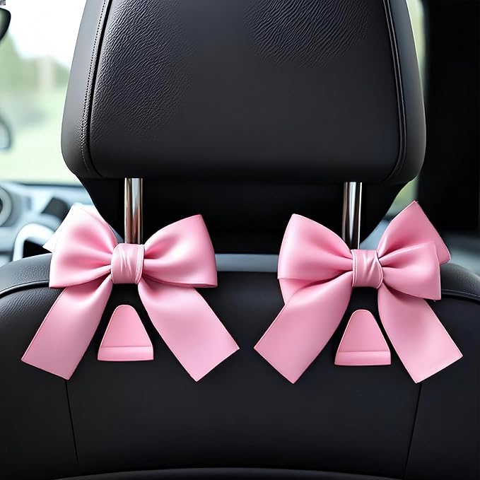 2-Pack Car Purse Hooks for Hanging Purses and Bags, Cute Bow car seat headrest Hooks for Hanging car Purse Hooks. (Barbie Pink)