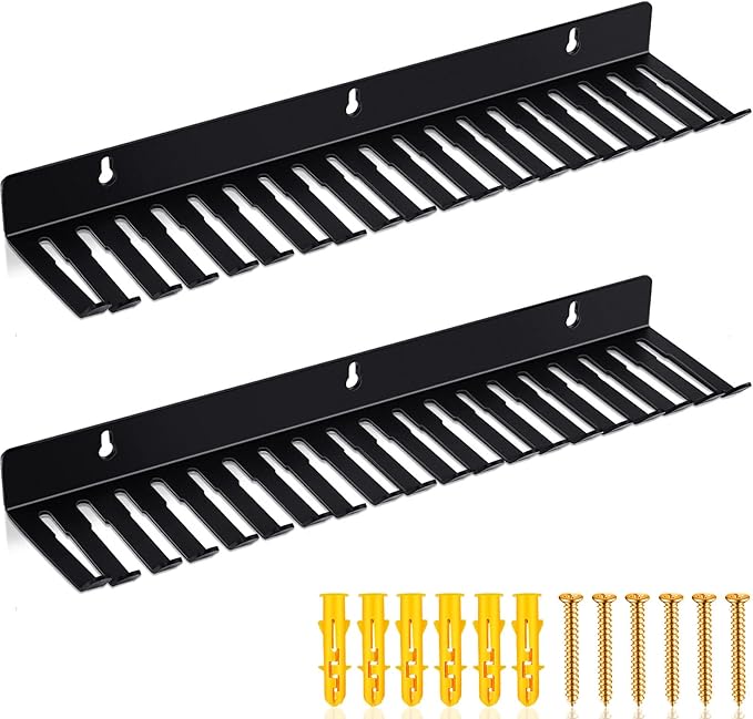 Dunzy 2 Pcs Wall Mountable Cable Hanger, Black Cord Rack Organizer with 19 Cable Slots, Width from 5.5 to 9.5mm for Cord Management Wall Shelf Mount Attachment Storage