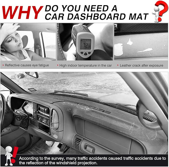 Autorder Dashboard Cover Mat for 1997-2000 Chevy Chevrolet Silverado/GMC Sierra C1500 C2500 C3500 K1500 K2500 K3500, 1997-1999 GMC Yukon/Chevy Tahoe Accessories Dash Cover Flannel Dash Mat Protector