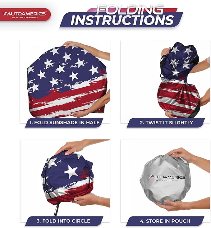 Autoamerics Truck Windshield Sun Shade with Storage Pouch & Anti-Slip Dash Pad - Foldable USA Art Flag-2 Design - Fits Most SUVs & Trucks - Blocks UV Rays and Keeps Car Cool | X-Large (66 x 36 inches)