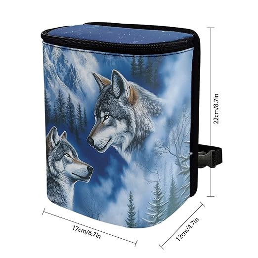 Talayituse Wolf Mountain Print Car Trash Can with Lid, Leak Proof Auto Trash Bag Hanging Vehicle Garbage Can Multipurpose Storage Container for Back Seat Road Trip
