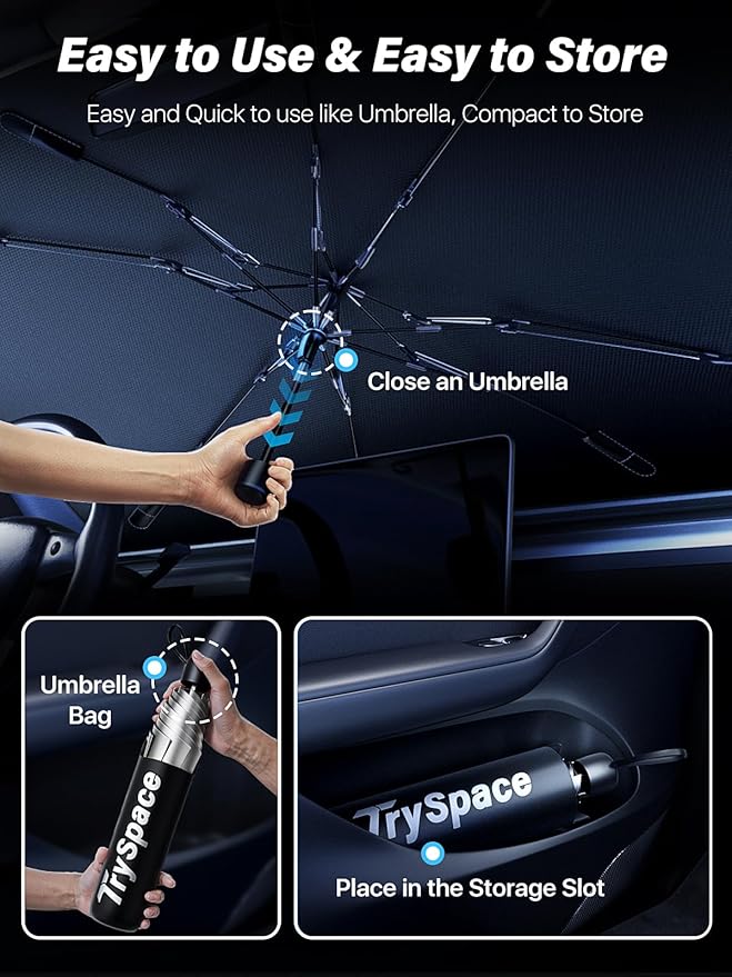 2026 TrySpace Car Windshield Sun Shade Umbrella - [Silver Heat Shield & UV Reflective] Protector for Cars, Universal Fit Medium (56"x31") | 25°F Cooler, Friendly Vinyl Coatings Medium