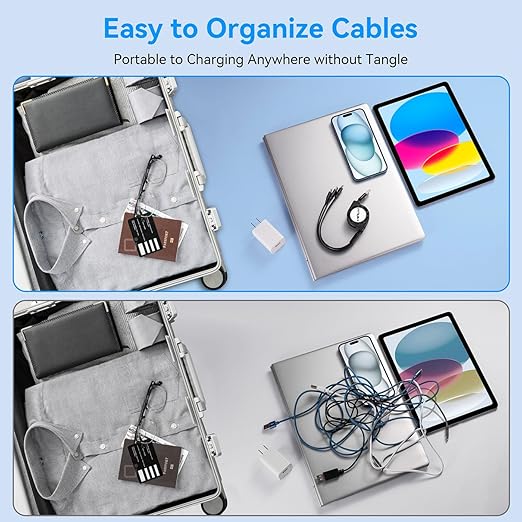 MINLU Multi Charging Cable 3A, 2Pack 4ft Retractable Multi Charging Cord 3 in 1 Charging Cord, USB C Charger Adapter with Lightning/Type C/Micro USB Ports for Cell Phones/iPhone/Samsung/PS/Tablets