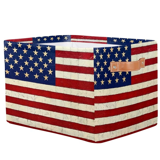 Patriotic Usa Flag Storage Baskets for Organizing, Fabric Collapsible Storage Bins Box Vintage American Flag Decorative Toy Organizer Baskets for Closet Shelves Gift Basket 1 Pc