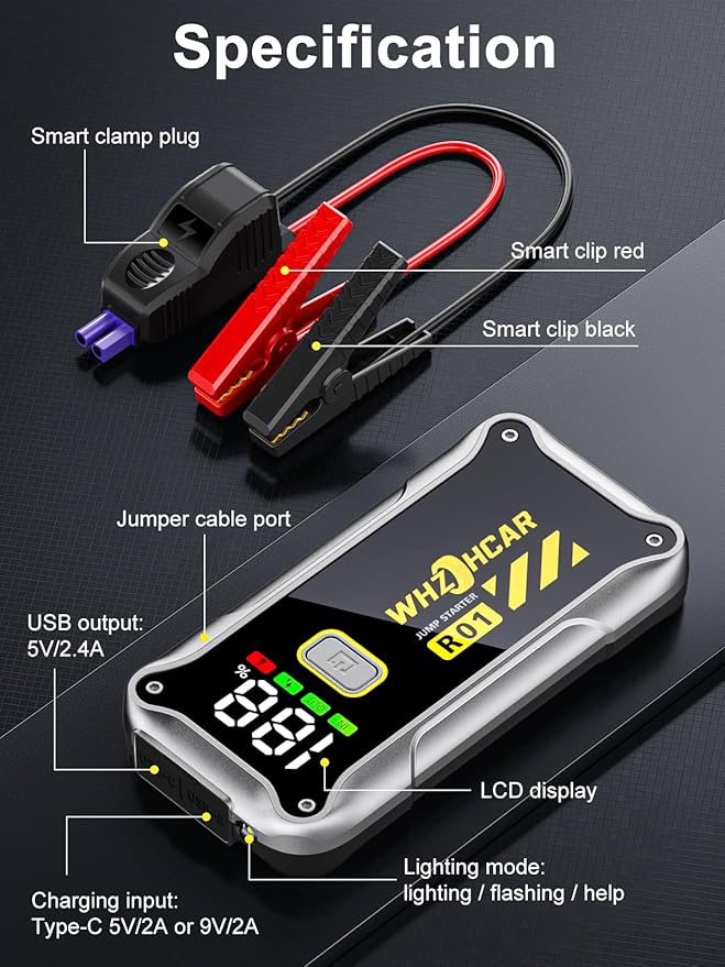 Car Jump Starter,12V 4000A Car Battery Jump Starter (9.0 Gas/7.5L Diesel) Fast Charging Portable Battery Pack with LCD Display Extended Jumper Cables LED Light