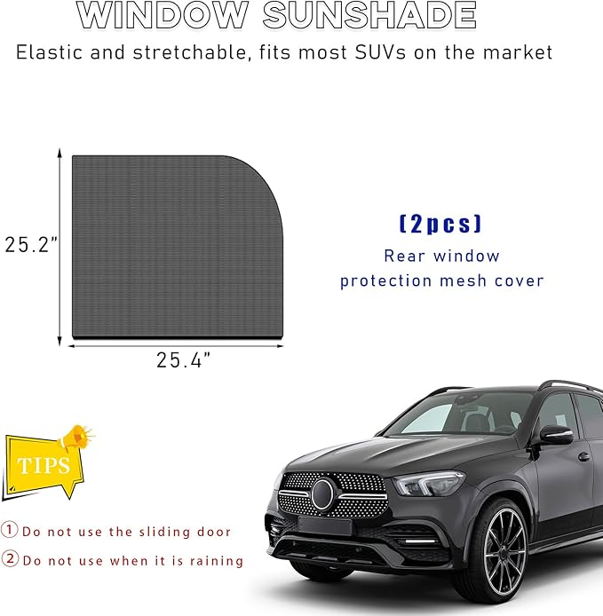 Ohleats 2 PCS Car Window Shades, Auto Front Rear Side Window Sun Shades for Block Heat & UV Protection, Breathable Mesh Baby Window Screen Covers, Universal Car Accessories (SUV Back)
