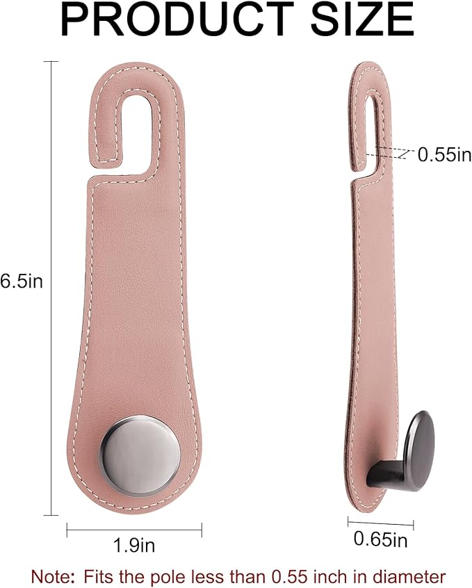 JESTOP Leather Car Seat Storage Hanger, 2 Pack Stylish Hooks for Purses Bags, Coats Umbrellas, Pink