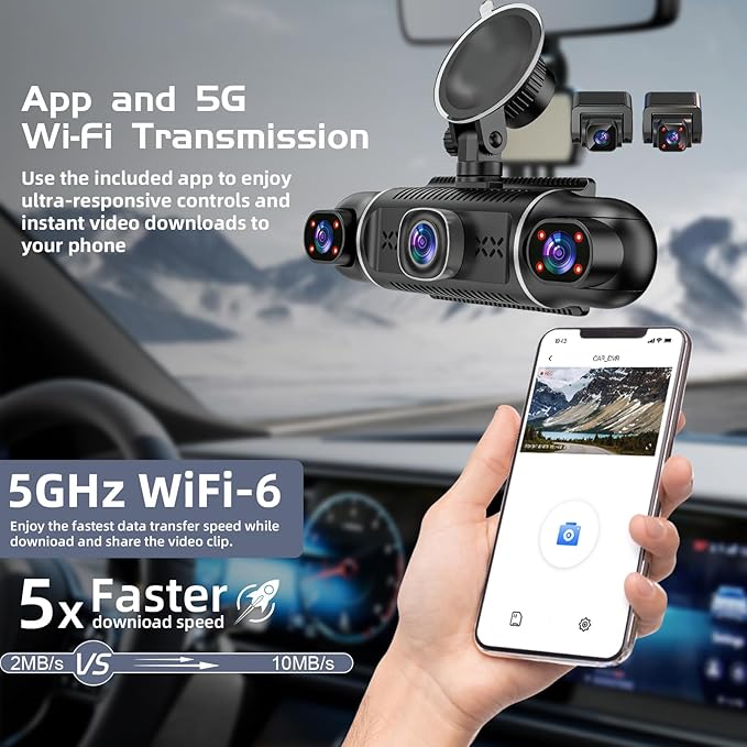 5 Channel 360° Dash Cam for Cars, 2160P/1080P UHD, Super Night Vision with IR LEDs, Built-in 5G WiFi, G-Sensor, 24H Parking Monitoring, 64GB TF Card Included, 3" Screen