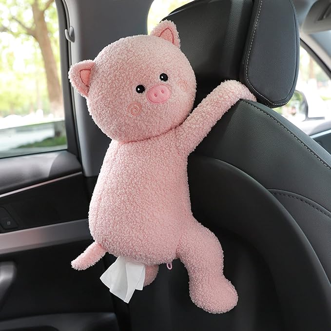 Elephant Tissue Box Cover Plush Tissue Box Holder for Car, Home, Decorative Holder/Organizer for Bathroom Vanity Countertop, Nightstands, Office Desk-Pig