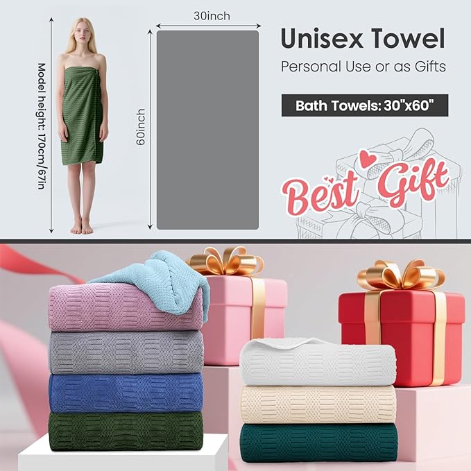 JML Microfiber Bath Towels Set of 4, Large Bathroom Towel for Adult, 30" x 60", Soft, Super Absorbent and Fast Drying, Use for Hair Wrap, Sport, Fitness, Yoga, Diamond Cross Grid Olive-Green