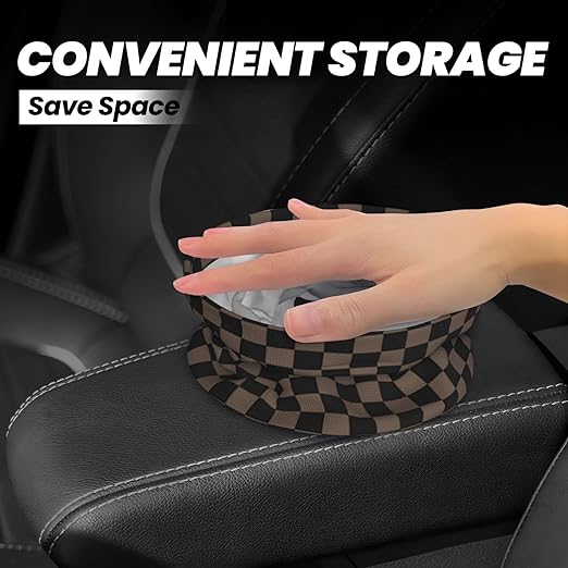 Car Trash Bag Chessboard Brown Hanging Back of Seat Car Portable Trash Bag Chessboard Brown Waterproof One-Handed Portable Strap Drawstring Garbage Bags 2 Pieces Car Coasters
