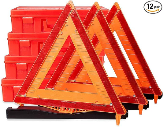 CARTMAN 12 Pack Warning Triangle,Enmergency Reflector, Emergency Triangles for Vehicles,Triangle Kit with Case (Without Sand)