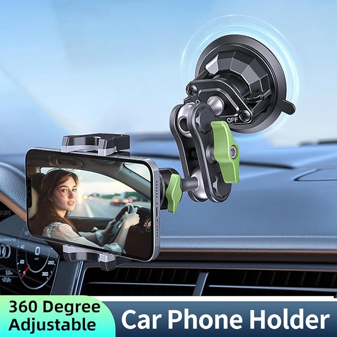 leepiya Phone Mount for car, 360° Adjustable Dashboard Windshield Car Phone Holder Mount, Ultra-Durable Metal,Heavy Duty Phone Mount for Truck Camera vlogging, for iPhone Samsung All Smartphones