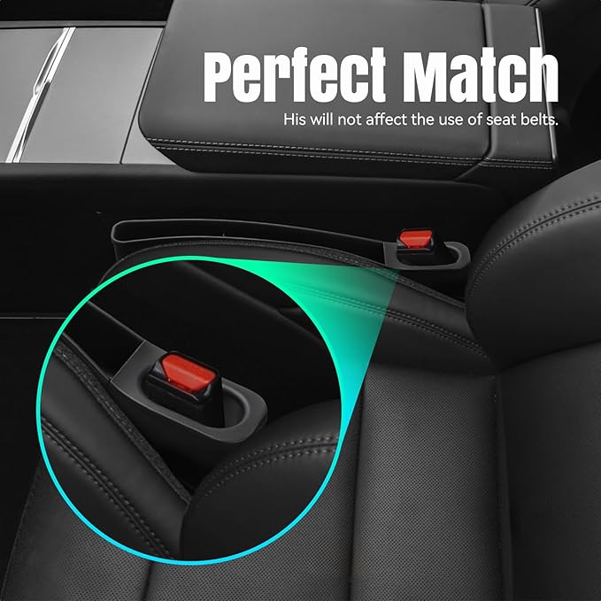 Car Seat Gap Filler Organizer Fit for Tesla Model Y & Model 3 (My/3) 2019-2026 Car Side Seat Gap Filler 2PCS Seat Side Gap Storage Box (Black)