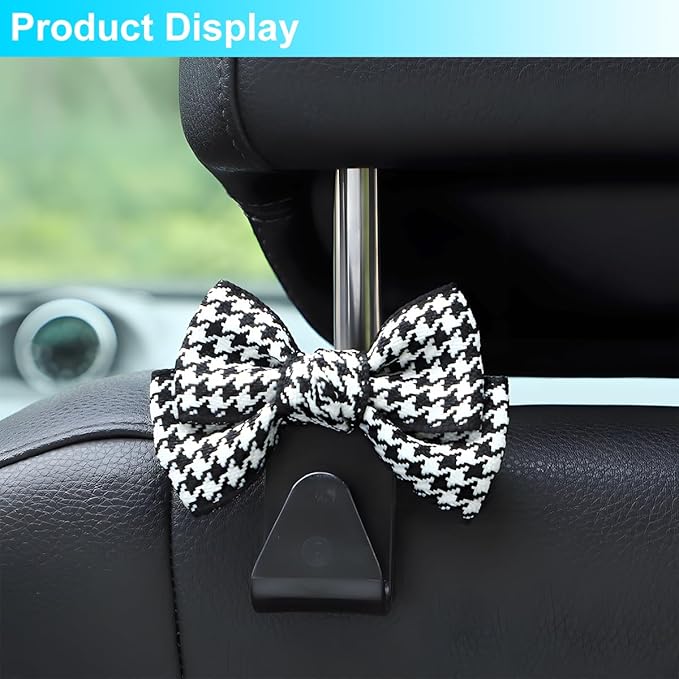 Mandark 2PCS Car Seat Headrest Hooks, Cute Bow Vehicle Hooks for Purses and Bags, Automotive Purse Hook Hanger Interior Decoration Accessories, Universal for SUV, Sedan, Truck (Black/Small)