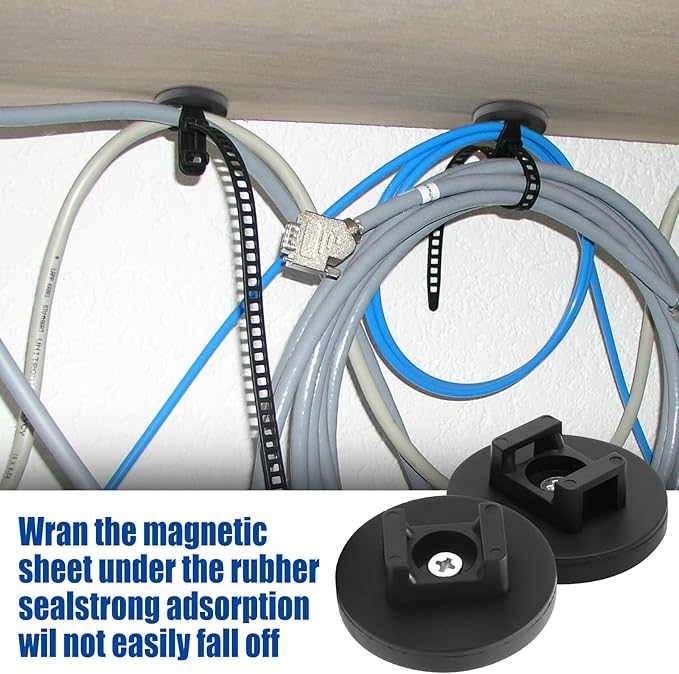 20Pcs Strong Magnetic Cable Zip Tie Base,Multipurpose Cable Ties Mount Wire Clips Management Base,Heavy Duty 18lbs Wire Cable Holder for Electrical Cable Wire (43mm, Count, 20)
